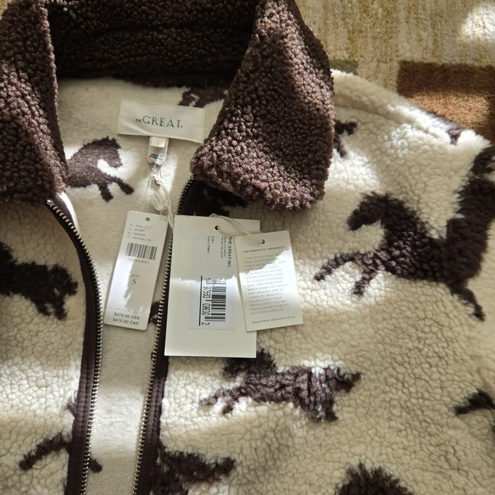 NWT THE GREAT. Pasture Fleece Jacket Horse Print Off White Size 1 - Picture 12 of 12